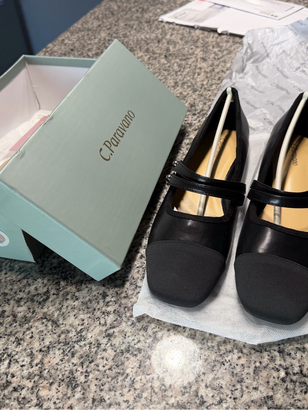 C. Paravano Black Mary Jane Flats with Strap